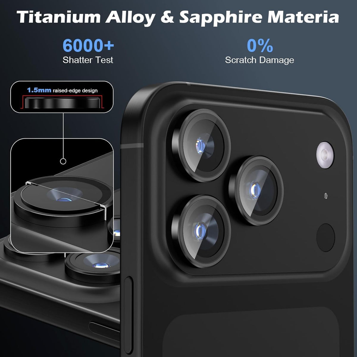 AIG Camera Lens Protector for iPhone 17 Pro/17 Pro Max – 9H Tempered Glass, Black