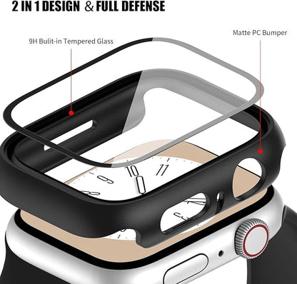 AIG 2 Pack Hard PC Case with Tempered Glass for Apple Watch Series 9/8/7 (41mm) – Starlight & Black