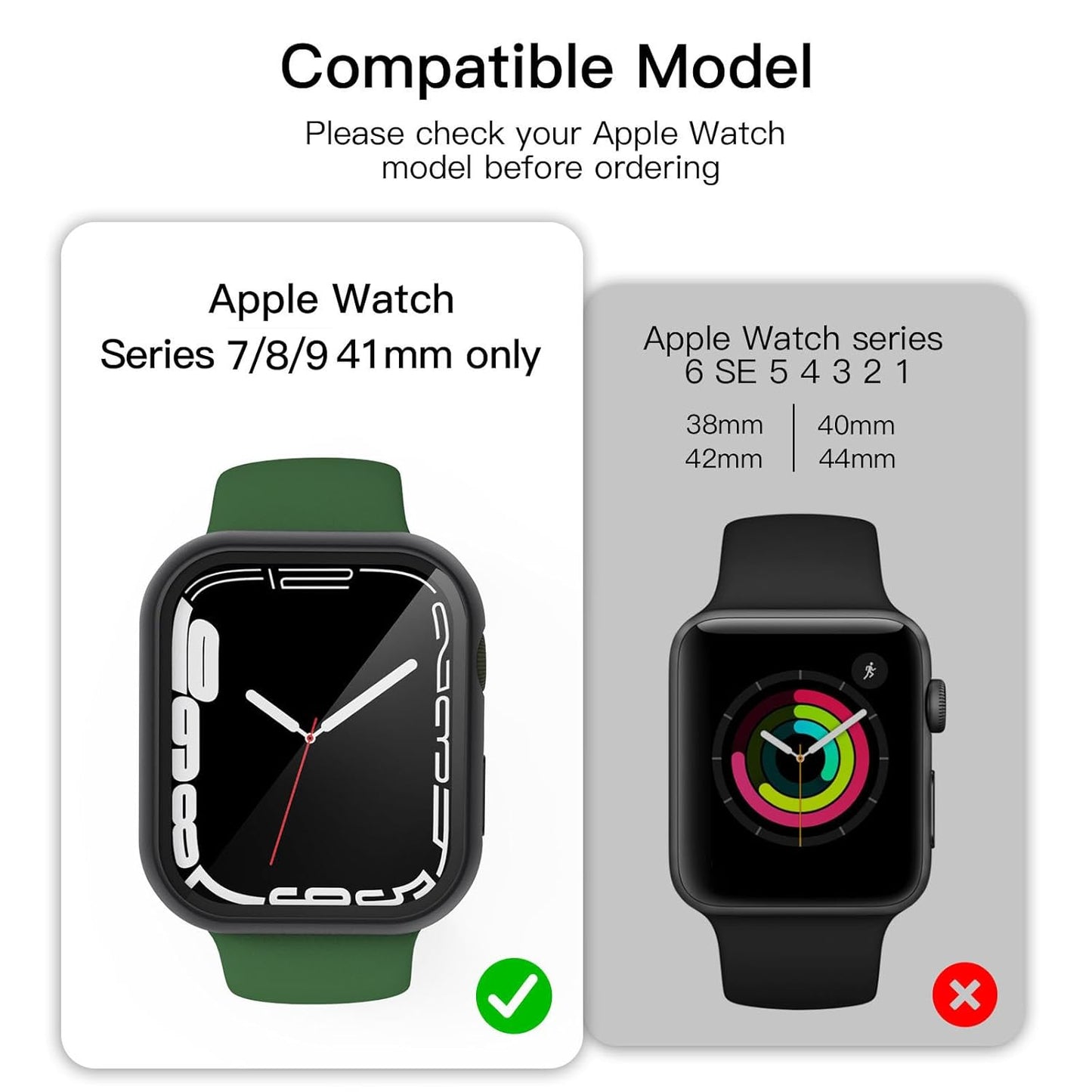 AIG Apple Watch 41mm Hard Case with Tempered Glass Screen Protector, Ultra-Thin Protective Cover for Series 9/8/7- Black (02 PACK)
