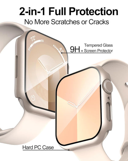 AIG Apple Watch 41mm Hard Case with Tempered Glass Screen Protector, Ultra-Thin Protective Cover for Series 9/8/7 - Starlight (04 PACK)