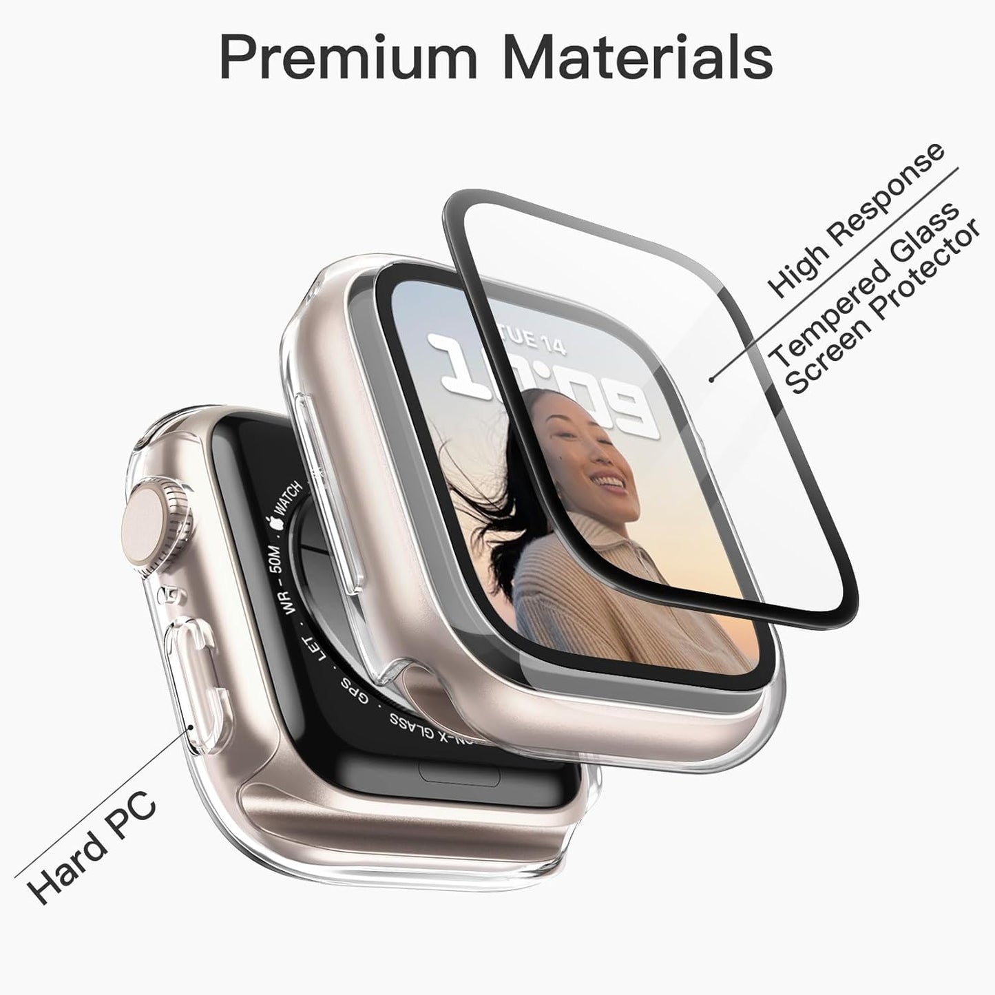AIG Cover Case with Screen Protector for Apple Watch Series 9/8/7 (45mm) – All-Round Protective Case with Built-in Tempered Glass – High Sensitivity Touch – 2 Pack (Clear)