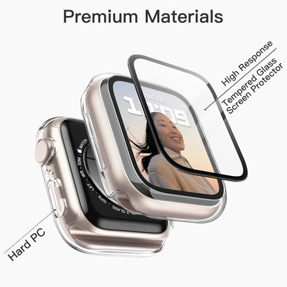 AIG Cover Case with Screen Protector for Apple Watch Series 9/8/7 (45mm) – All-Round Protective Case with Built-in Tempered Glass – High Sensitivity Touch – 2 Pack (Clear)