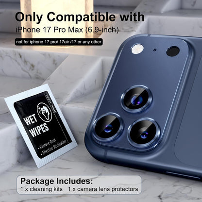 AIG Camera Lens Protector for iPhone 17 Pro Max – 9H Tempered Glass, Metal Ring, Blue Joint