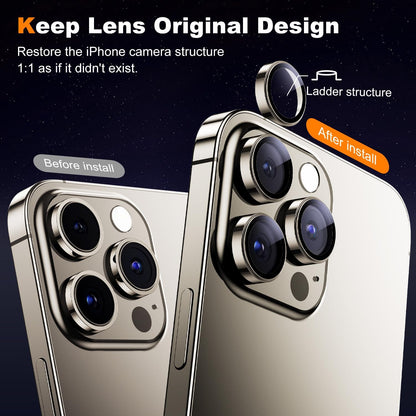 AIG Camera Lens Protector for iPhone 15 Pro/15 Pro Max – UHD 9H Glass, Titanium Gold
