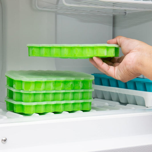 AIG Silicone Ice Cube Trays with Lids – 4 Pack Easy-Release Hexagon Ice Maker for Freezer, Reusable Food-Grade Ice Molds for Cocktail Bar, Whiskey, Iced Coffee & Home Kitchen (Green)