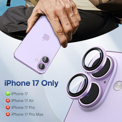 AIG Camera Lens Protector for iPhone 17 with 9H Tempered Glass, Bling Metal Ring, Scratch-Proof, HD Clear, Case Friendly – Purple