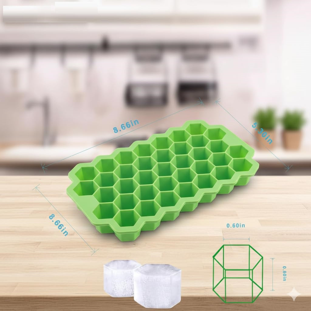 AIG Silicone Ice Cube Trays with Lids – (3 Pack) Easy-Release Hexagon Ice Maker for Freezer, Reusable Food-Grade Ice Molds for Cocktail Bar, Whiskey, Iced Coffee & Home Kitchen (BLUE+GREEN+YELLOW)