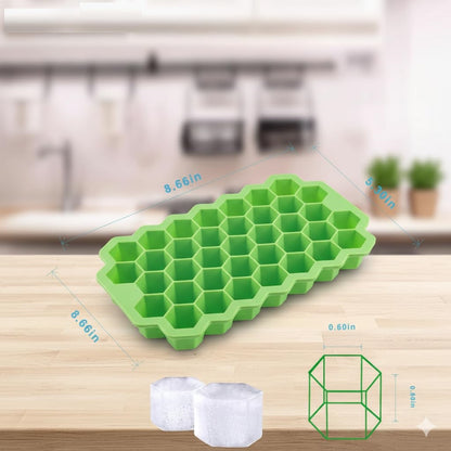 AIG Silicone Ice Cube Trays with Lids – (3 Pack) Easy-Release Hexagon Ice Maker for Freezer, Reusable Food-Grade Ice Molds for Cocktail Bar, Whiskey, Iced Coffee & Home Kitchen (BLUE+GREEN+YELLOW)