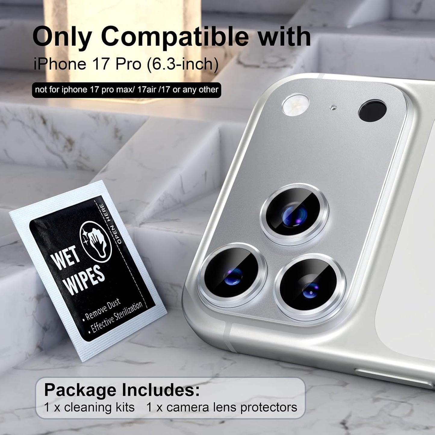 AIG Camera Lens Protector for iPhone 17 Pro – 9H Tempered Glass, Metal Ring, Silver Joint