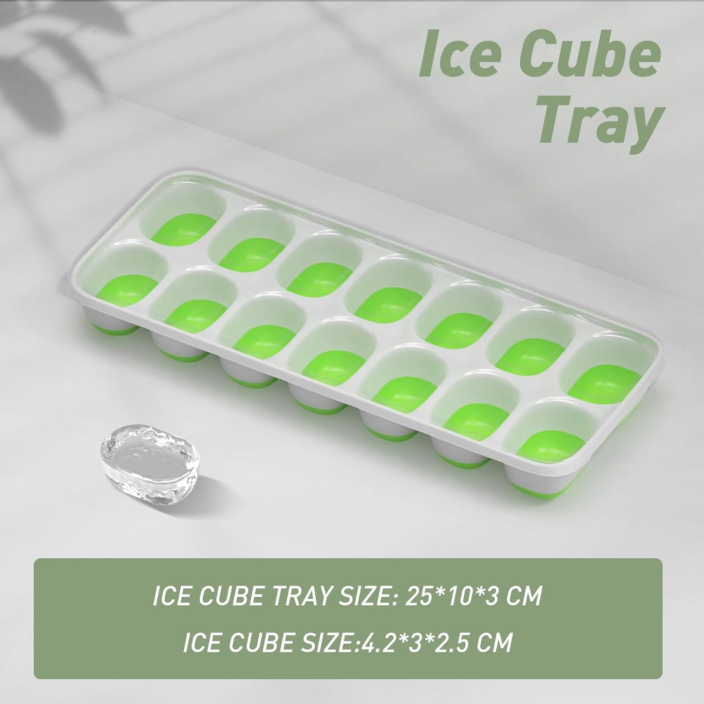 Silicone Ice Cube Tray with Lid – 42 Ice Cubes (3 Pack: 2 Green & 1 Blue, 14 Cavities Each) Easy Release Ice Maker for Freezer, Stackable & Reusable Ice Moulds for Whiskey, Cocktails & Beverages