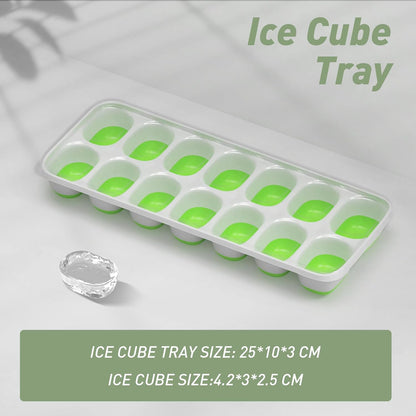 Silicone Ice Cube Tray with Lid – 42 Ice Cubes (3 Pack: 2 Green & 1 Blue, 14 Cavities Each) Easy Release Ice Maker for Freezer, Stackable & Reusable Ice Moulds for Whiskey, Cocktails & Beverages