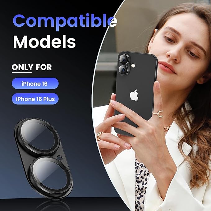 AIG Camera Lens Protector for iPhone 16 / 16 Plus – Tempered Glass with Metal Frame - Black Joint