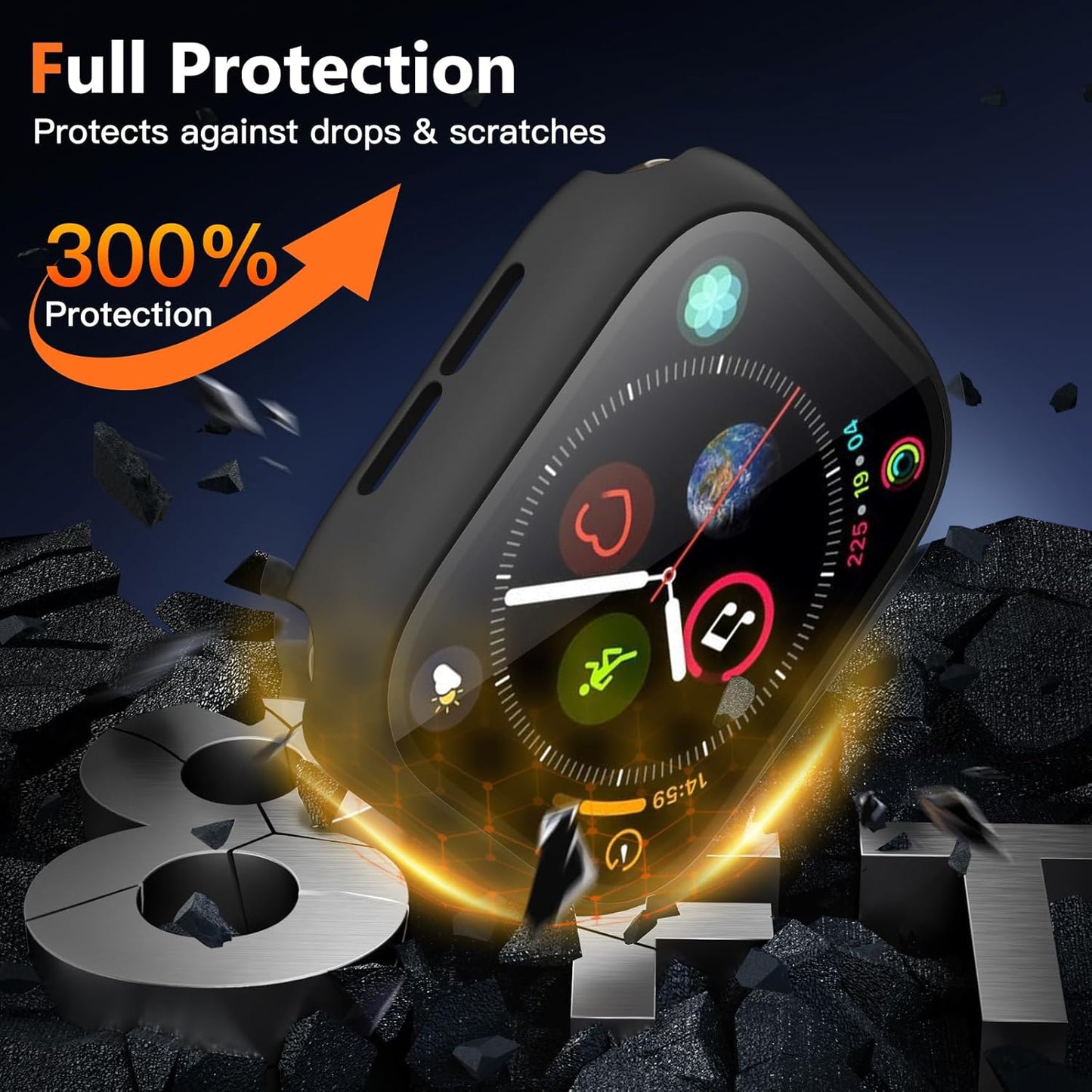 AIG Apple Watch 41mm Hard Case with Tempered Glass Screen Protector, Ultra-Thin Protective Cover for Series 9/8/7- Black (03 PACK)