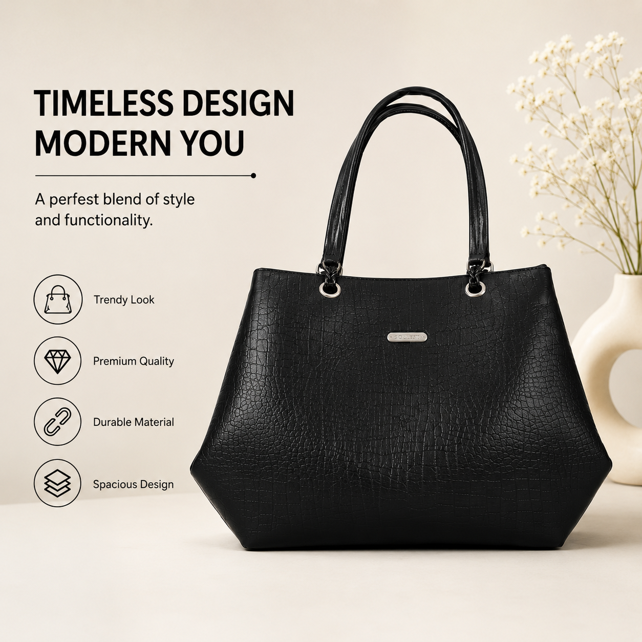 Women's Premium Leatherette Tote Handbag – Large Shoulder Bag with Spacious Compartments | Stylish Office, College, Travel & Everyday Purse (Black)
