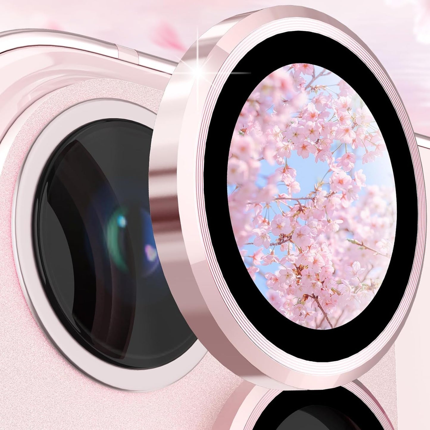 AIG Camera Lens Protector for iPhone 14/14 Plus & iPhone 15/15 Plus Camera Lens Protector – 9H Glass with Metal Plate – Pink Joint