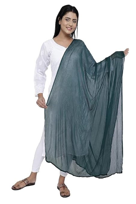 AIG THE FASHION Women’s Chiffon Dupatta – Lightweight Plain Casual Scarf, Wrap & Chunni for Girls – Bottle Green