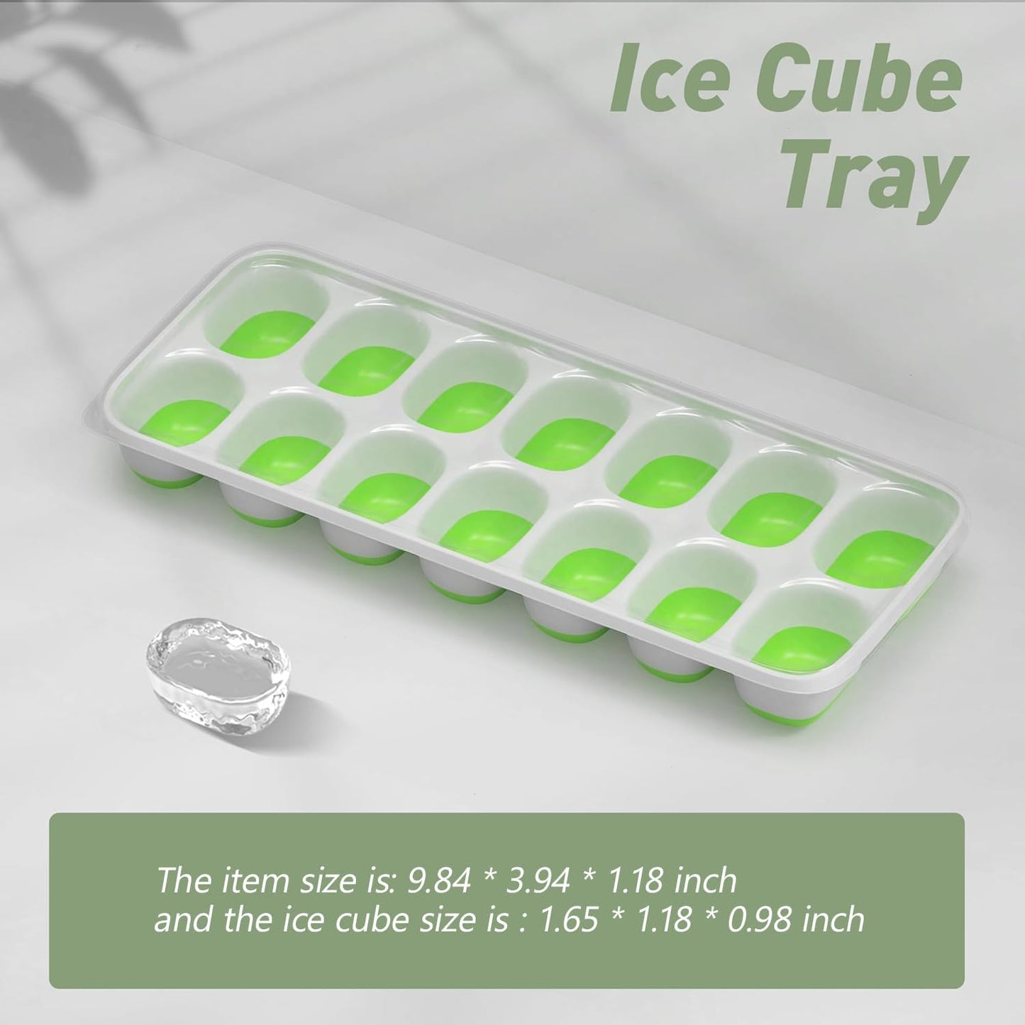 Silicone Ice Cube Tray with Lid – 28 Ice Cubes (2 Pack, 14 Cavities Each) Easy Release Ice Maker for Freezer, Stackable & Reusable Ice Moulds for Whiskey, Cocktails & Beverages (Green)