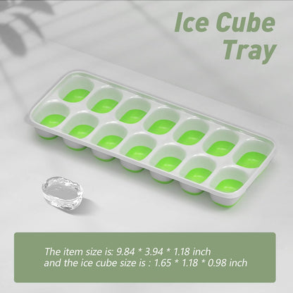 Silicone Ice Cube Tray with Lid – 28 Ice Cubes (2 Pack, 14 Cavities Each) Easy Release Ice Maker for Freezer, Stackable & Reusable Ice Moulds for Whiskey, Cocktails & Beverages (Green)