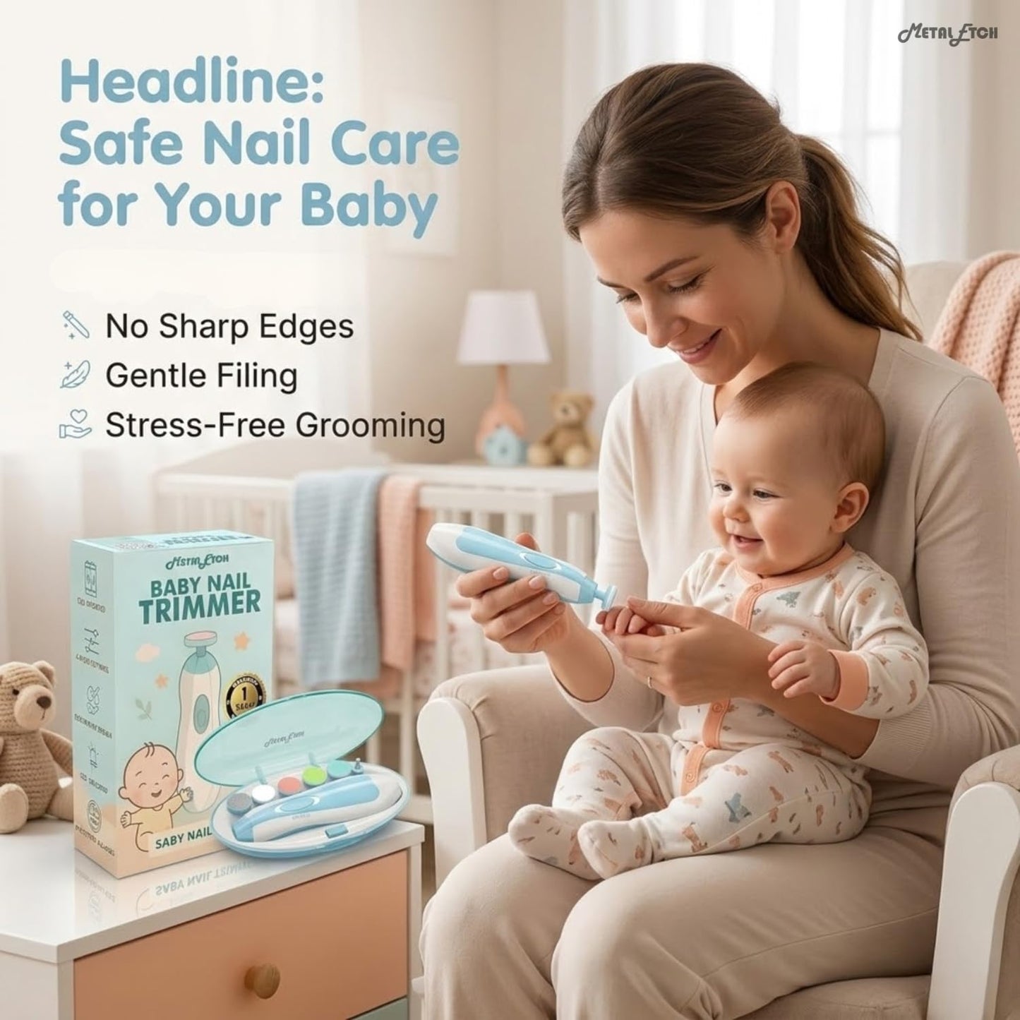 Baby Electric Nail Trimmer for New Born 0-12 Months | Baby Nail Cutter with LED Light & 6 Filer Heads | Safe Infant Nail File & Toddler Nail Clipper | Manicure Set for Infants | Newborn Essentials | 1 Year Warranty (Baby Blue)