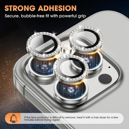 AIG Camera Lens Protector for iPhone 17 Pro/Pro Max –9H Tempered Glass with Diamond Metal Ring, Scratch Resistant, HD Clear (Titanium Grey Diamond)