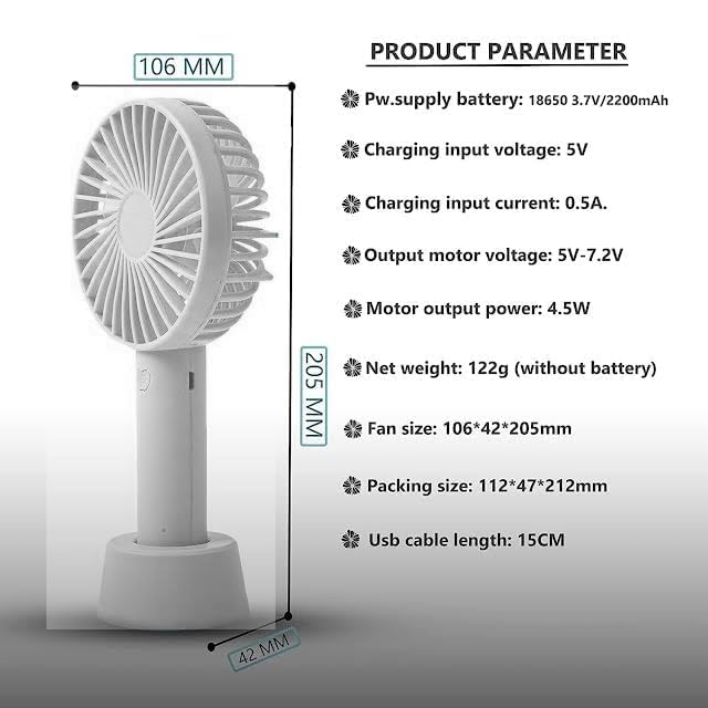 Rechargeable Mini Fan | USB Portable Handheld Cooling Fan with Stand, High Speed Personal Desk & Travel Fan