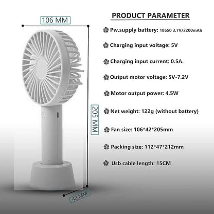 Rechargeable Mini Fan | USB Portable Handheld Cooling Fan with Stand, High Speed Personal Desk & Travel Fan