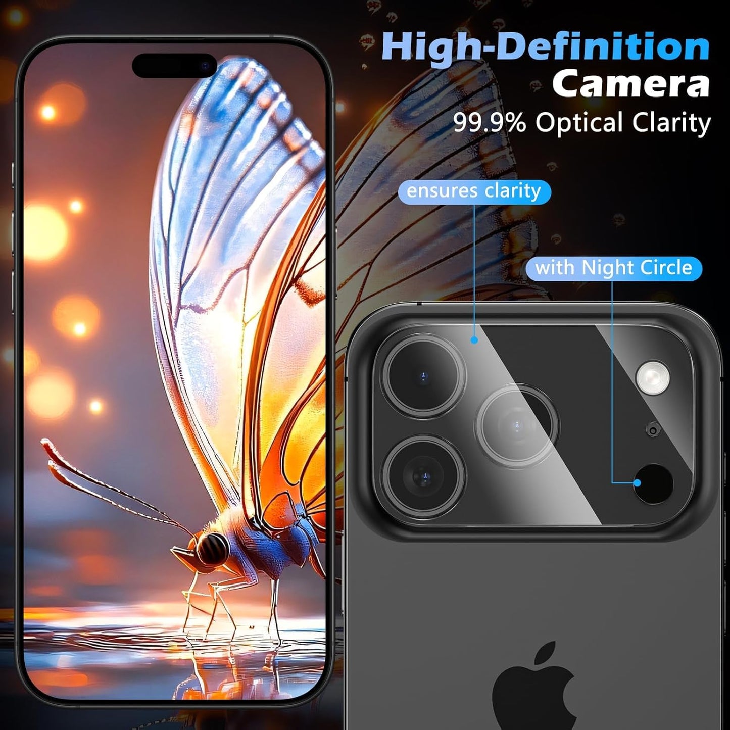 AIG (02 Pack) Camera Lens Protector for iPhone 17 Pro/Pro Max –9H Tempered Glass with Transparent Joint, Scratch Resistant, HD Clear- Transparent