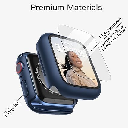 AIG 02 Pack Apple Watch Series 9/8/7 Case 41mm – UHD 9H Tempered Gorilla Glass Screen Protector, Blue