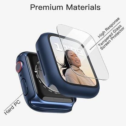 AIG 02 Pack Apple Watch Series 9/8/7 Case 41mm – UHD 9H Tempered Gorilla Glass Screen Protector, Blue