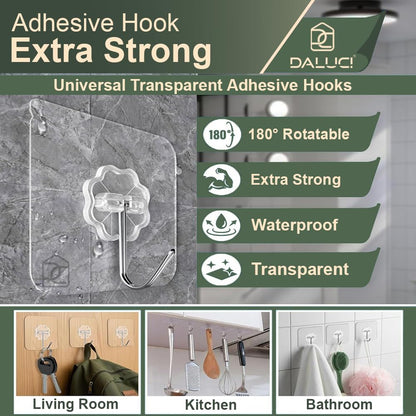 20 Pcs Self Adhesive Wall Hooks – Heavy Duty Waterproof Transparent Sticky Hooks for Kitchen, Bathroom, Bedroom, Office, Home & Hanging Accessories