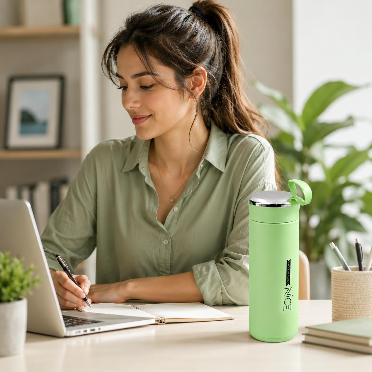 Stainless Steel Vacuum Insulated Water Bottle | Double Wall Leakproof Thermos Flask | Hot & Cold Water Bottle with Carry Handle | Reusable Travel Bottle for Office, Gym, School & Outdoor