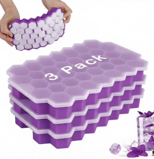 AIG Silicone Ice Cube Trays with Lids – 3 Pack Easy-Release Hexagon Ice Maker for Freezer, Reusable Food-Grade Ice Molds for Cocktail Bar, Whiskey, Iced Coffee & Home Kitchen (Purple)