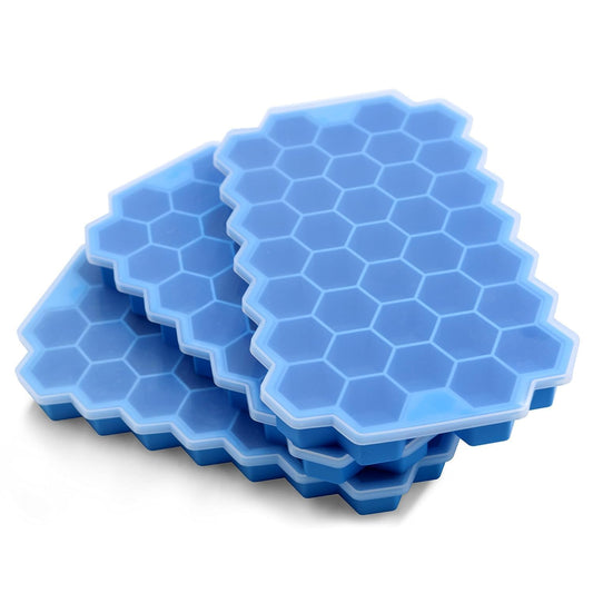 AIG Silicone Ice Cube Trays with Lids – 3 Pack Easy-Release Hexagon Ice Maker for Freezer, Reusable Food-Grade Ice Molds for Cocktail Bar, Whiskey, Iced Coffee & Home Kitchen (Blue)