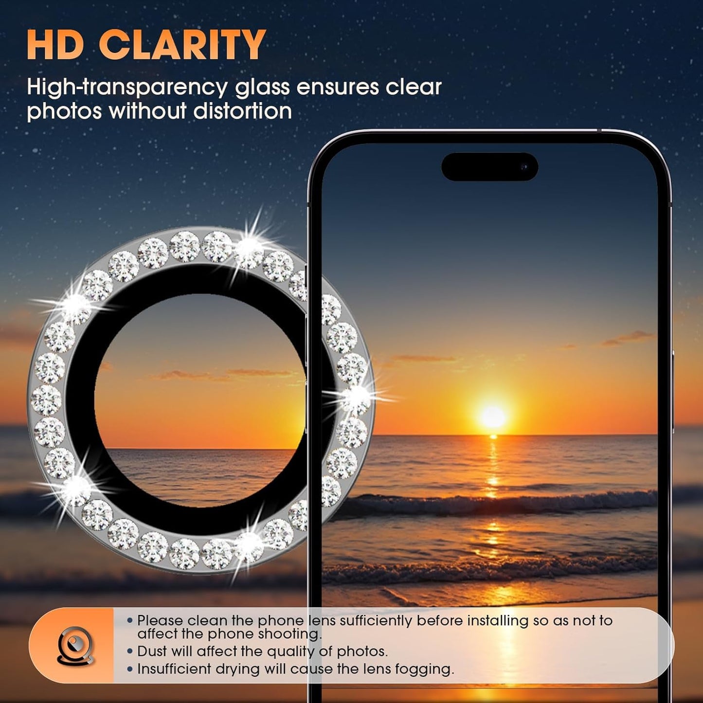 AIG Camera Lens Protector for iPhone 17 Pro/Pro Max –9H Tempered Glass with Diamond Metal Ring, Scratch Resistant, HD Clear (Titanium Grey Diamond)