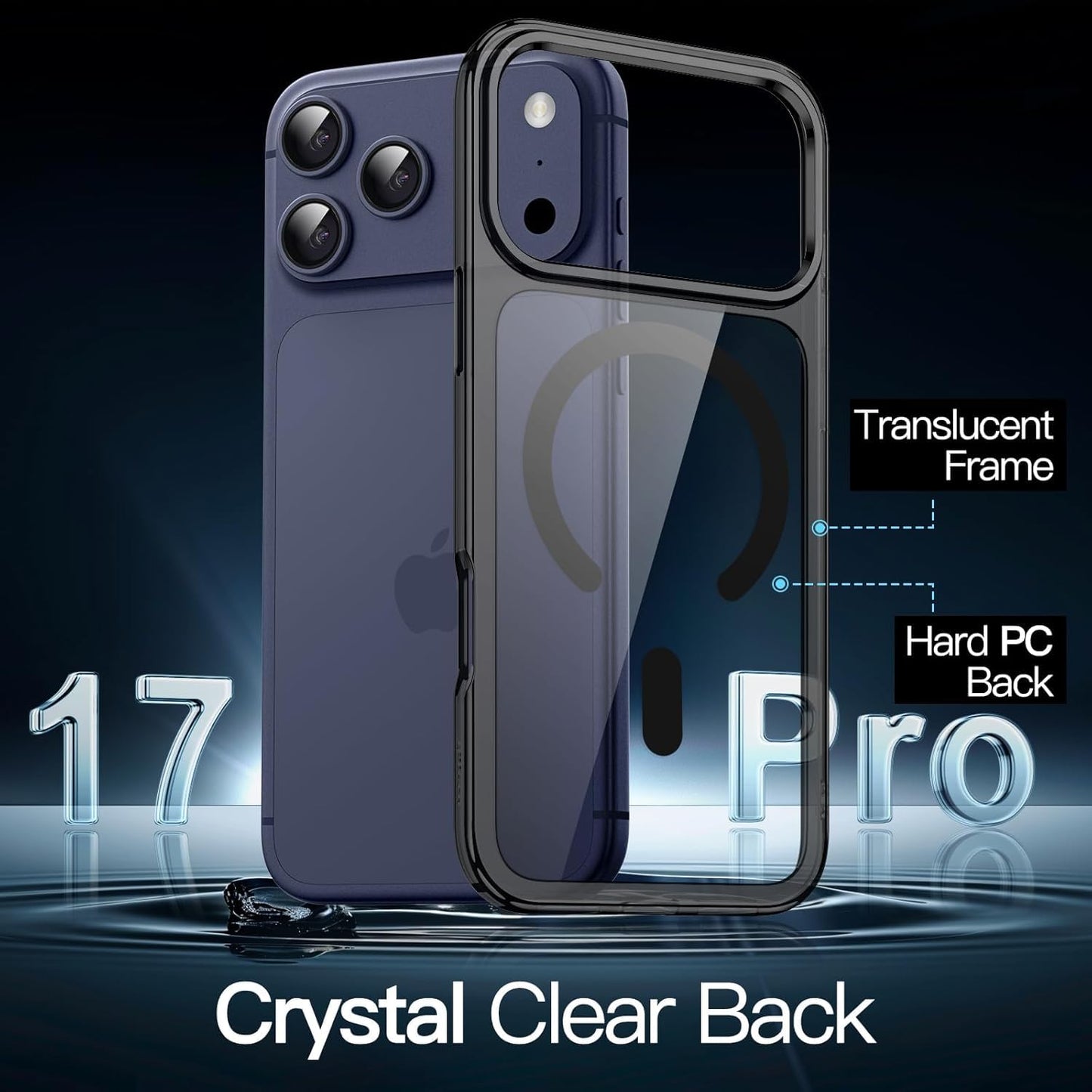 AIG Magnetic Case for iPhone 17 Pro Max (6.9") – Clear Back Black Frame