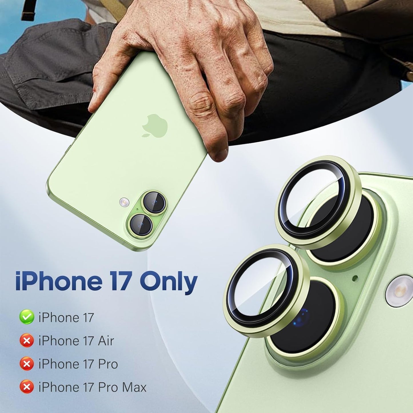 AIG Camera Lens Protector for iPhone 17 with 9H Tempered Glass, Bling Metal Ring, Scratch-Proof, HD Clear, Case Friendly – Green