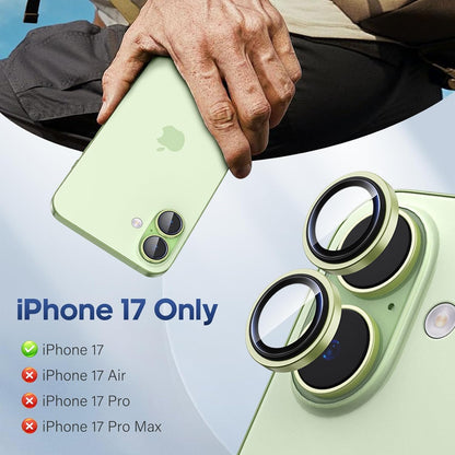AIG Camera Lens Protector for iPhone 17 with 9H Tempered Glass, Bling Metal Ring, Scratch-Proof, HD Clear, Case Friendly – Green