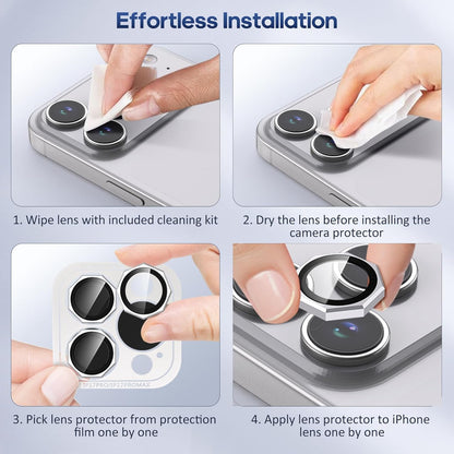 AIG Camera Lens Protector for iPhone 17 Pro / 17 Pro Max / 16 Pro – 9H Tempered Glass Octagon Metal Ring Cover (GREY, HD Clear, Easy Install)