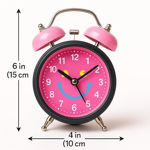 Retro Twin Bell Alarm Clock with Smiley Dial | Loud Alarm, Metal Body, Analog Display, Battery Operated | Bedside/Table Clock for Kids & Adults
