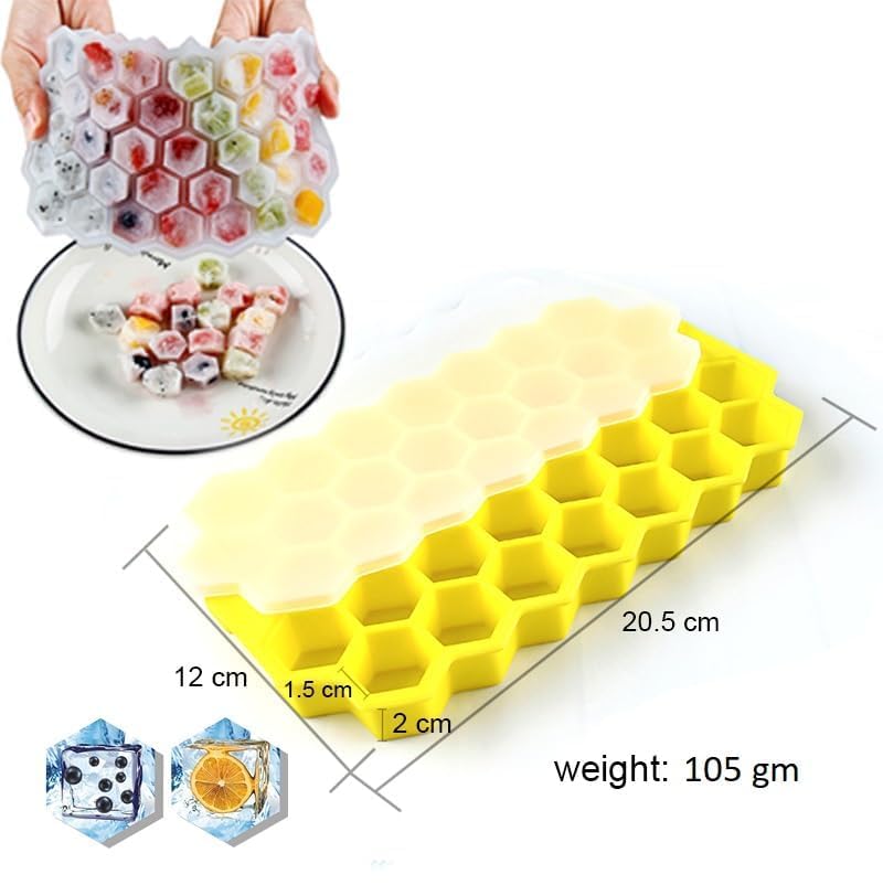 AIG Silicone Ice Cube Trays with Lids – 3 Pack Easy-Release Hexagon Ice Maker for Freezer, Reusable Food-Grade Ice Molds for Cocktail Bar, Whiskey, Iced Coffee & Home Kitchen (Yellow)