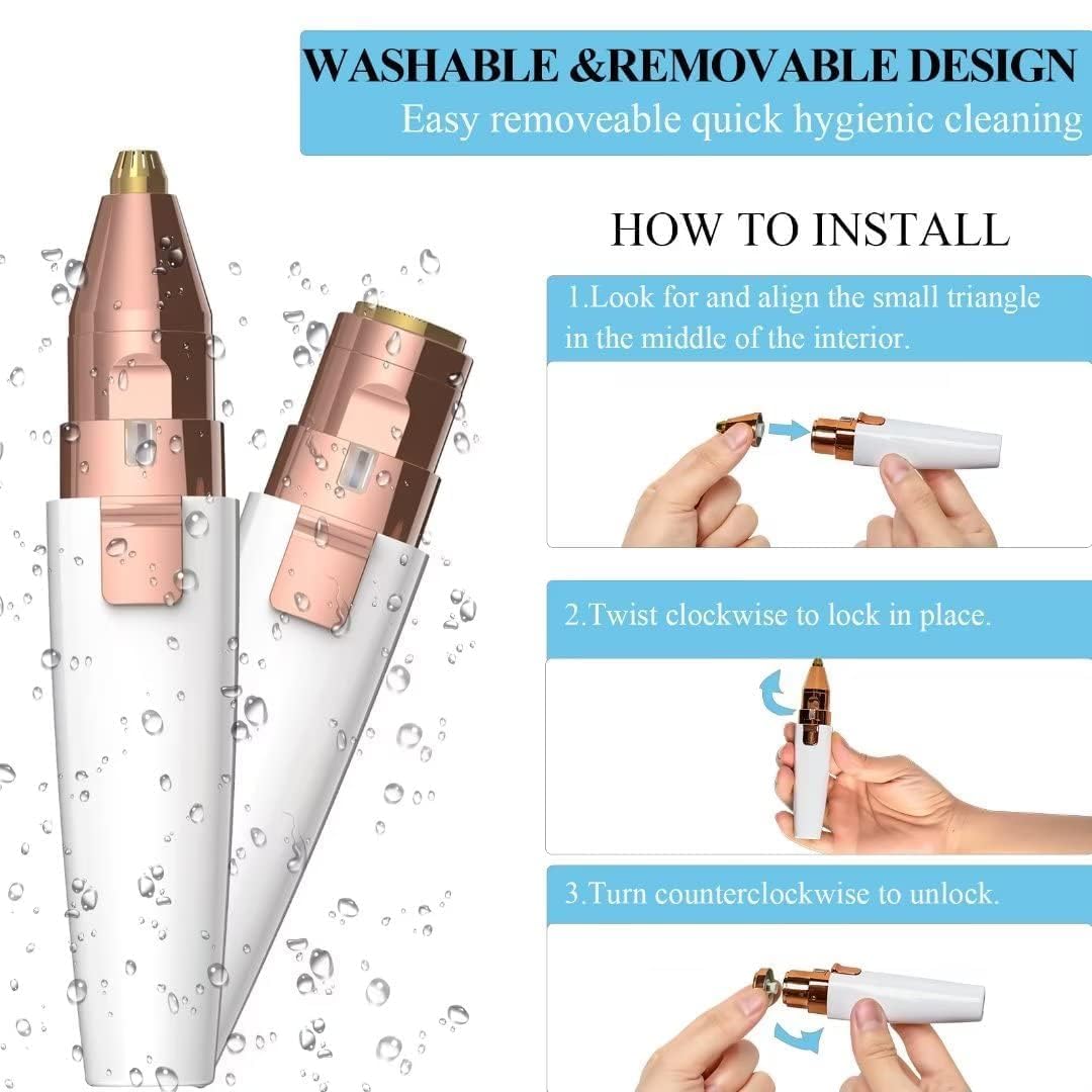 Eyebrow Trimmer for Women, 2 in 1 Rechargeable Facial Hair Remover with Replaceable Heads, Professional Painless Personal Hair Removal Eyebrow Razor with Indicator Lights, (White)