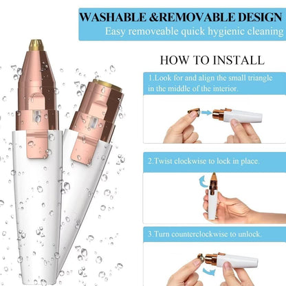 Eyebrow Trimmer for Women, 2 in 1 Rechargeable Facial Hair Remover with Replaceable Heads, Professional Painless Personal Hair Removal Eyebrow Razor with Indicator Lights, (White)