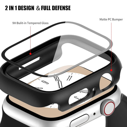 AIG Apple Watch 45mm Hard Case with Tempered Glass Screen Protector, Ultra-Thin Protective Cover for Series 9/8/7 - Clear+Black+Starlight (03 PACK)