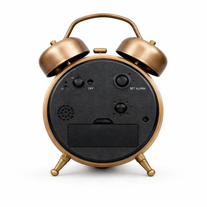 Vintage Twin Bell Alarm Clock, Bronze Finish, Roman Numeral Display, New York Theme, Classic Analog Timepiece