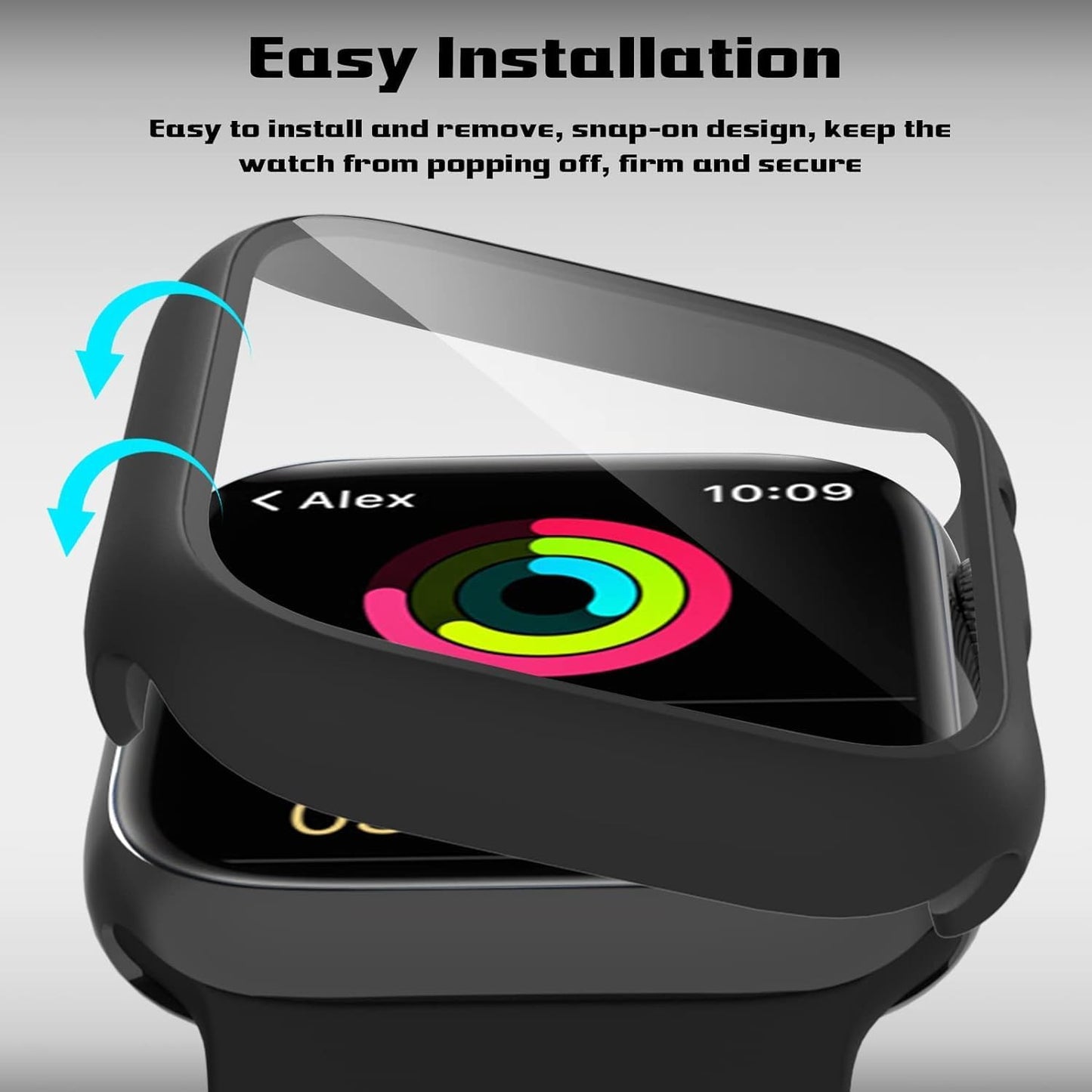 AIG Bumper Hard Case with Tempered Glass for Apple Watch Compatible with Series 6/5/4, 40mm Ultra-Thin Protective Cover with iWatch Screen Protector - Black (01 PACK)