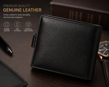 Men's Premium Leather Wallet | RFID Blocking Bifold Wallet with Card Holder, Cash Compartment & Coin Pocket | Slim Stylish Wallet for Men | Black