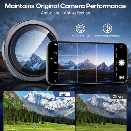 AIG Camera Lens Protector for iPhone 17 (Black) – 9H Tempered Glass with Metal Ring, HD Clear, Anti-Scratch, Case Friendly