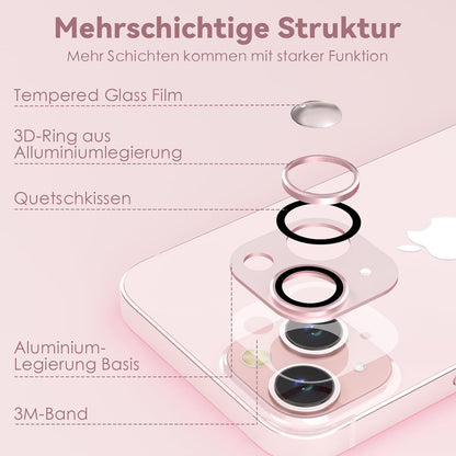 AIG Camera Lens Protector for iPhone 14/14 Plus & iPhone 15/15 Plus Camera Lens Protector – 9H Glass with Metal Plate – Pink Joint