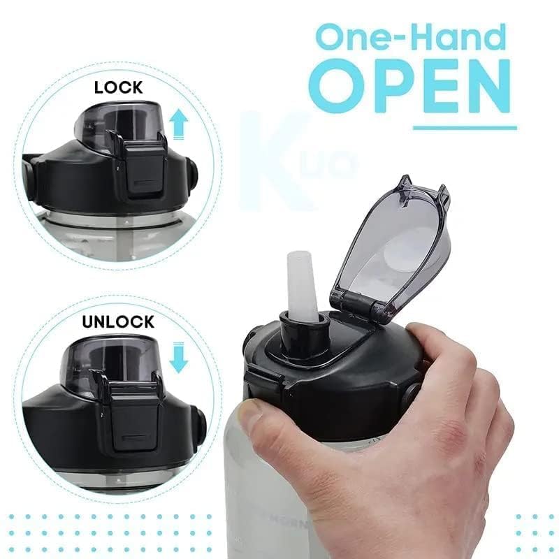2L Motivational Water Bottle with Time Marker – BPA-Free Leakproof Water Bottle with Carry Handle for Gym, Office, School, Travel & Fitness (Black)