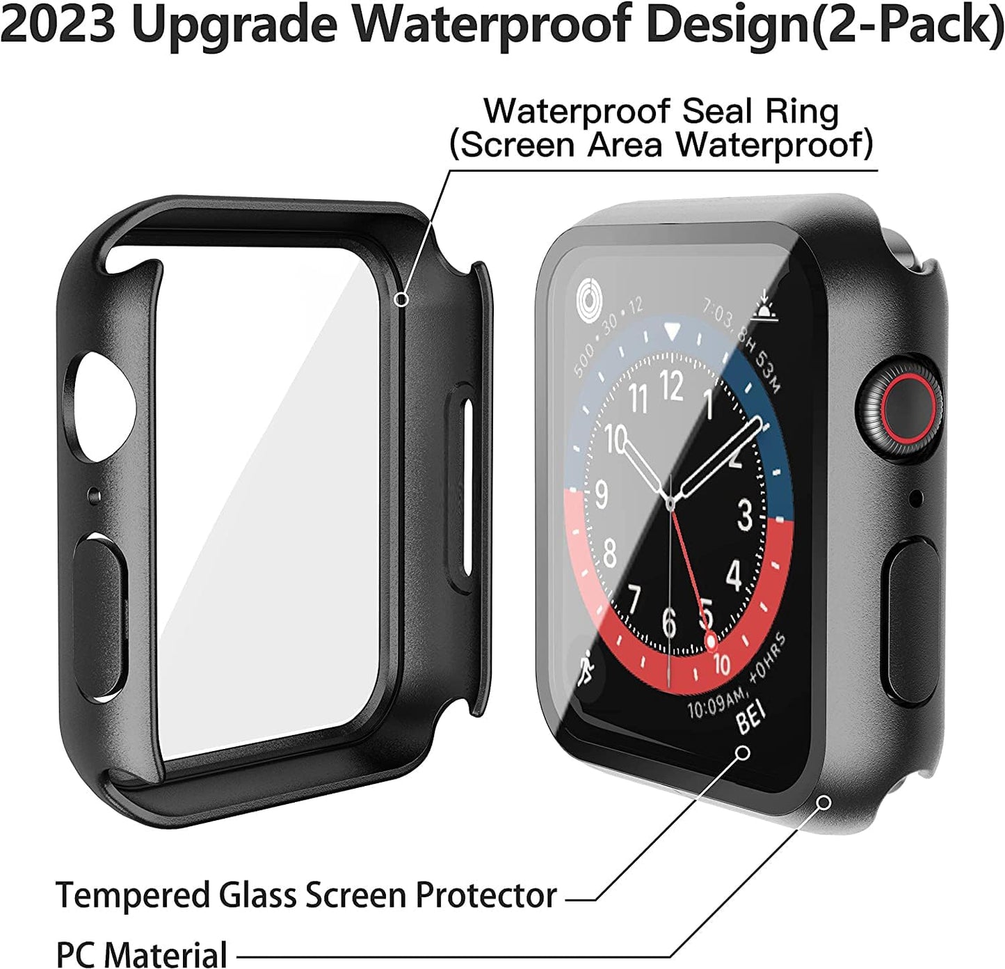 AIG Bumper Hard Case with Tempered Glass for Apple Watch Compatible with Series 6/5/4, 40mm Ultra-Thin Protective Cover with iWatch Screen Protector - Black+Clear (02 PACK)